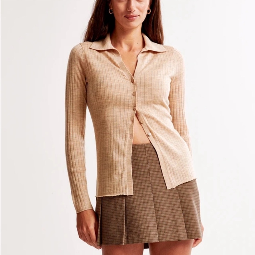 NWT Abercrombie and Fitch merino wool slim collared top sweater long sleeve